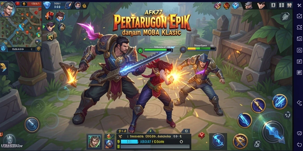 Tampilan gameplay AFK77 yang penuh aksi dalam arena pertarungan.