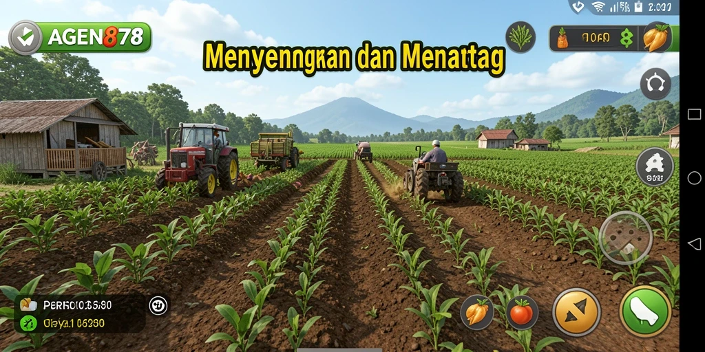 Screenshot gameplay AGEN878 menampilkan aktivitas berkebun yang menyeronokkan.