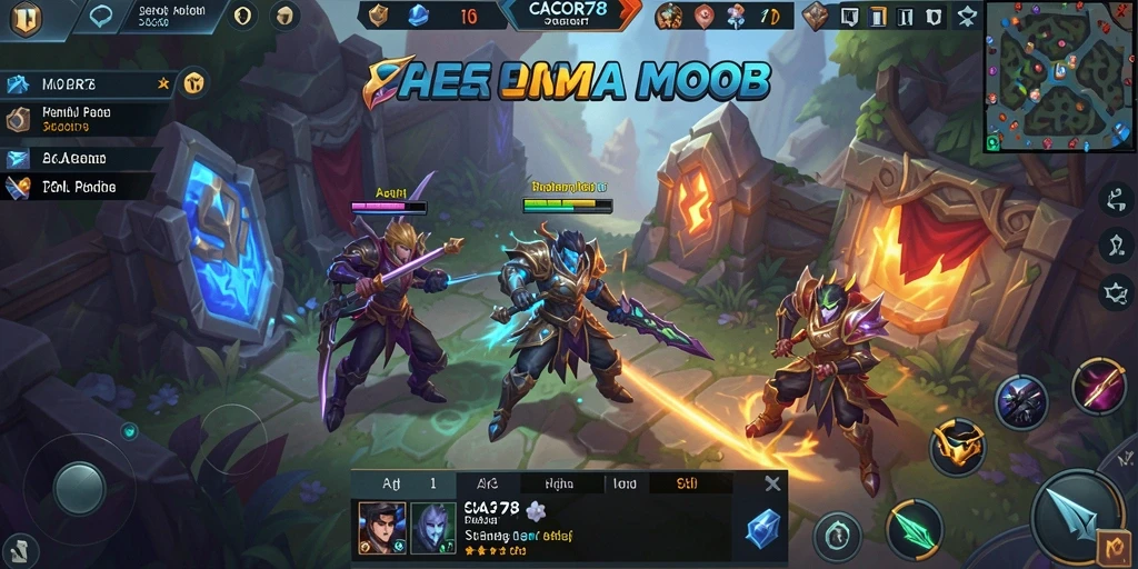 Tampilan gameplay CACOR78 dengan karakter bertarung di peta MOBA yang seru.