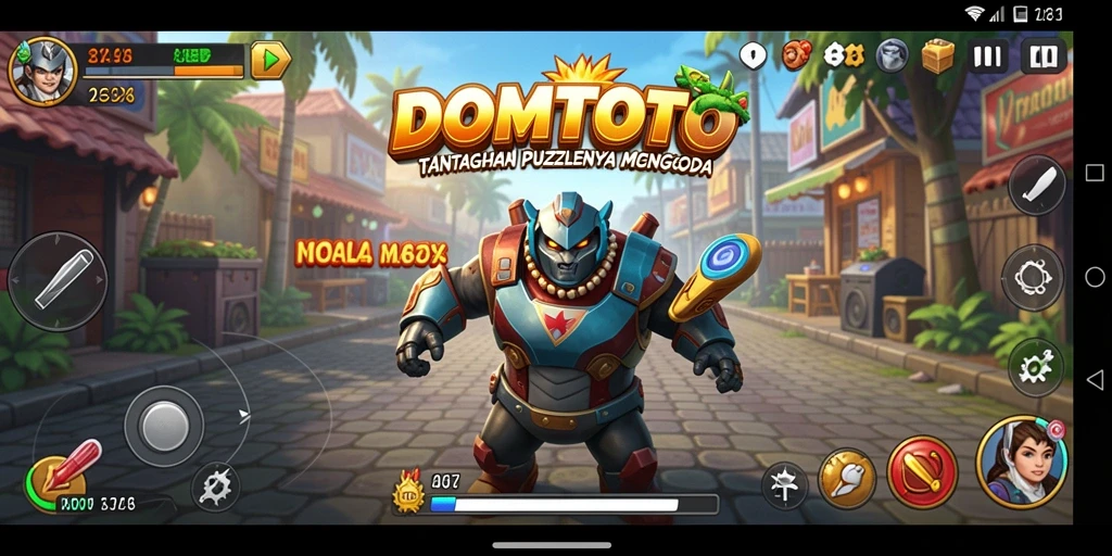 Screenshot gameplay DOMTOTO menampilkan teka-teki yang penuh warna dan menantang.
