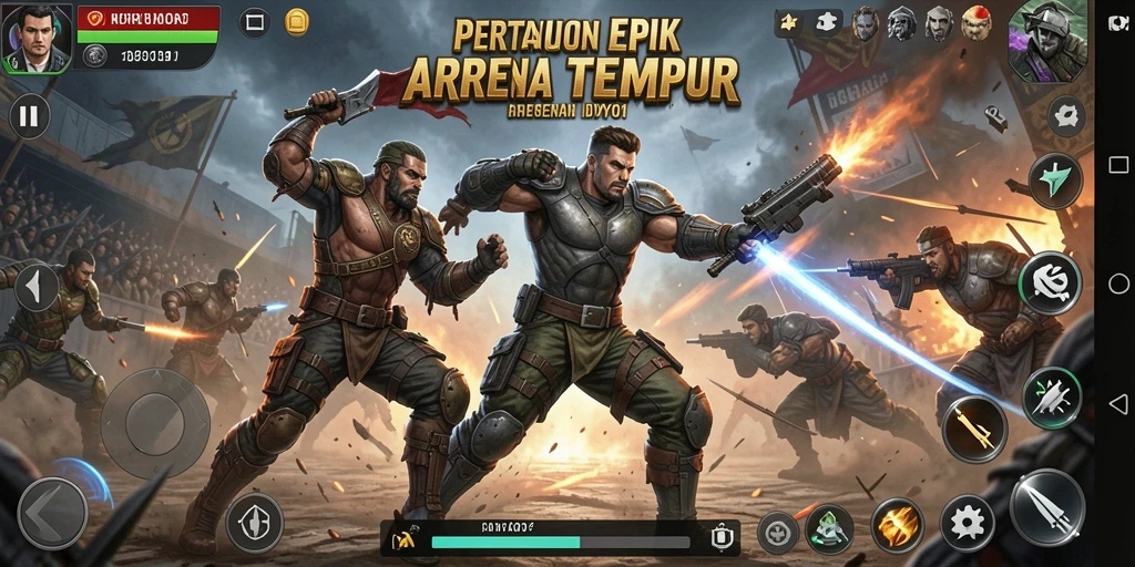 Screenshot gameplay DY01 yang menampilkan pertarungan seru di arena.