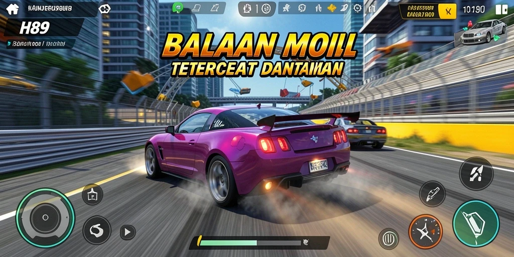 Screenshot <strong>H89</strong> menampilkan balapan menegangkan dengan mobil berkecepatan tinggi.