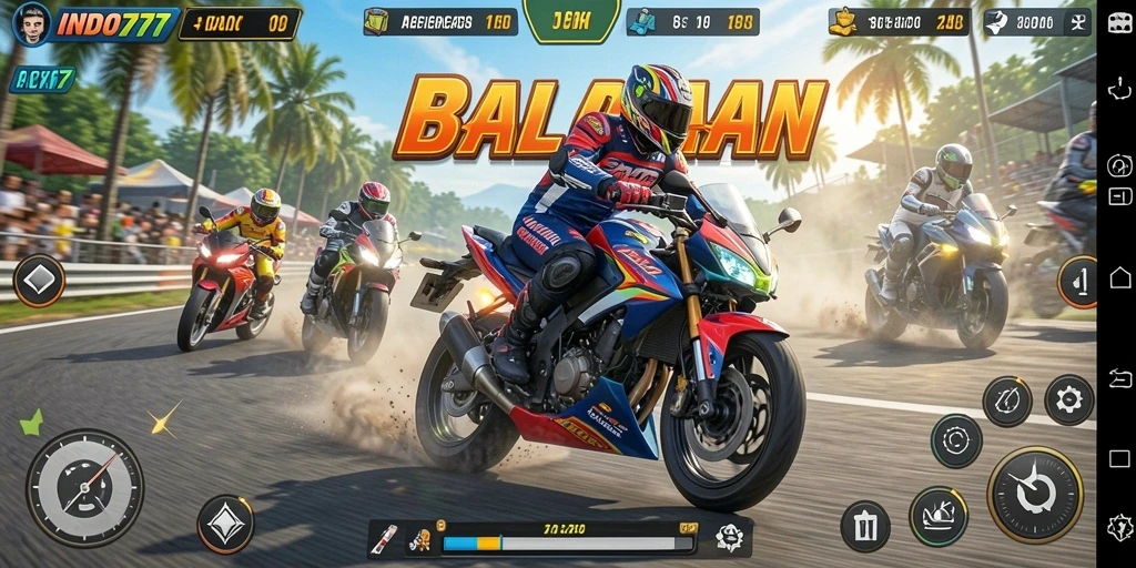 Tangkapan layar menampilkan aksi seru balapan motor di INDO777.