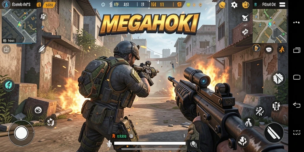 Tampilan gameplay seru dari MEGAHOKI dalam aksi FPS.