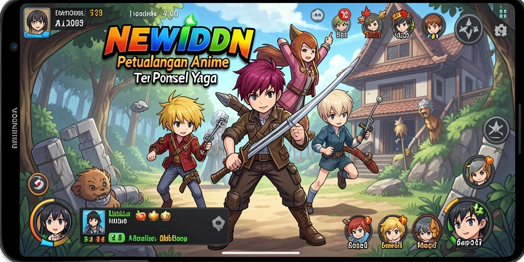 Tampilan gameplay <strong>NEWIDN</strong> yang penuh aksi dan karakter-karakter anime yang menarik.