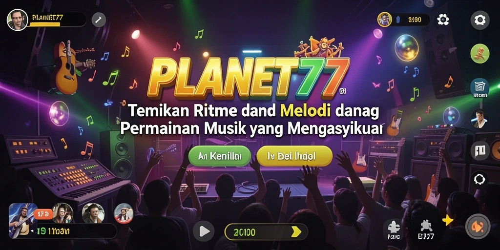 Tampilan gameplay <strong>PLANET77</strong> yang menarik dan penuh warna dengan tantangan musik.