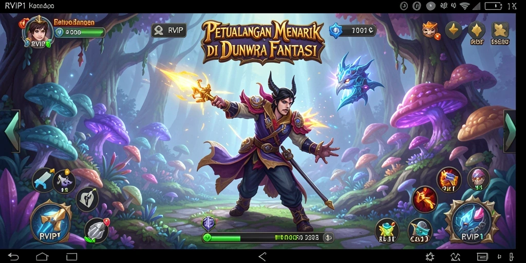 Screenshot permainan RVIP1 menunjukkan pemain menjelajahi dunia petualangan yang kaya.