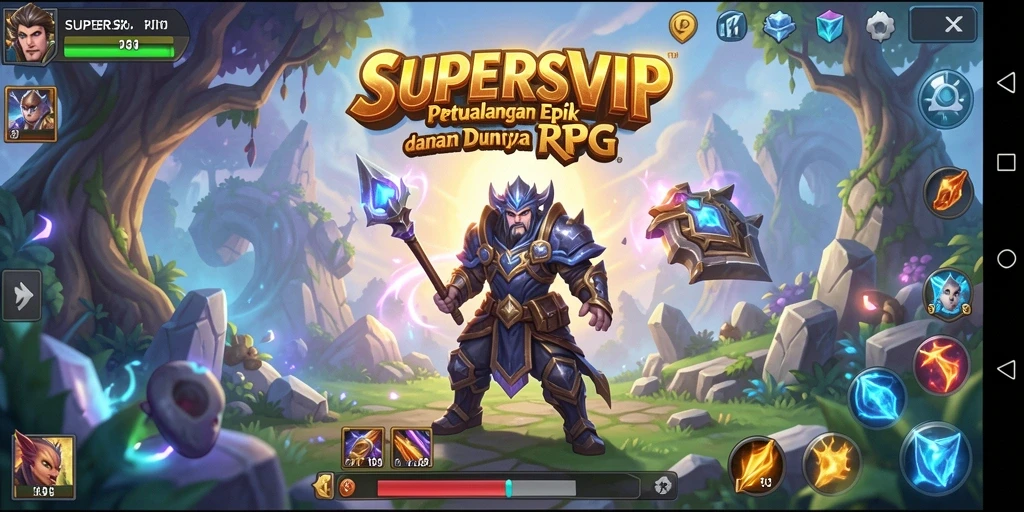 Gameplay seru SUPERSVIP dengan petualangan RPG menarik.