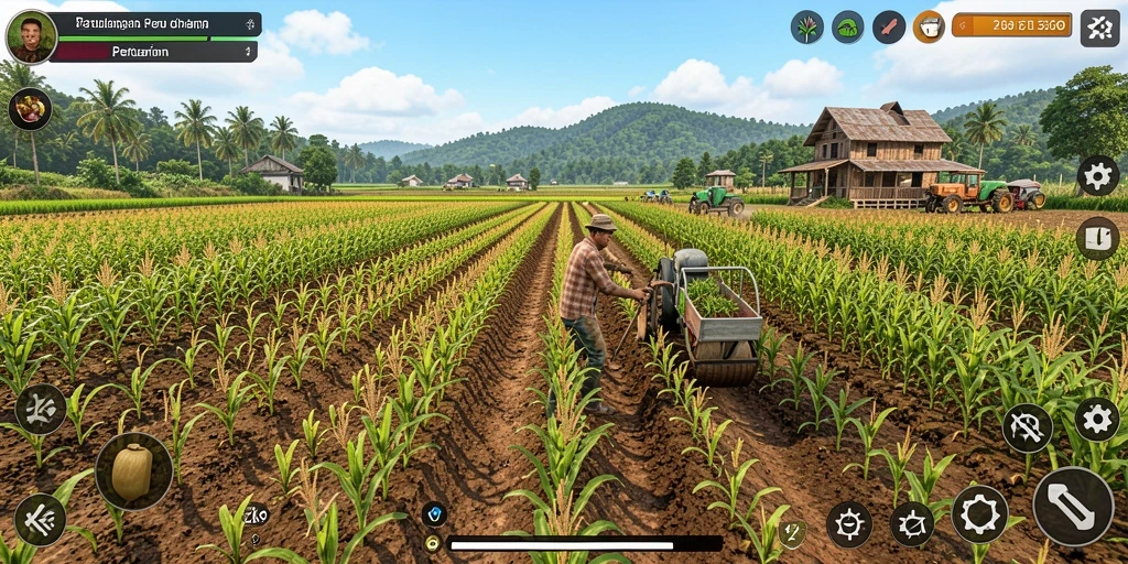 Tampilan gameplay <strong>ZK9</strong> yang menggembirakan dengan aktivitas pertanian.